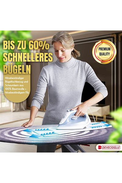 HARBINGER Bügelbrett, Bügeleisen Ablage, Bügelbrettbezug 46x127cm, Höhe 80-105cm, Schwarz
