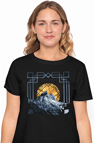 StoryGift Romania Tricou Femei Cu Text In Engleza Mountain Spirit, Apus De Soare, Stanci Inalte, M BLK_M