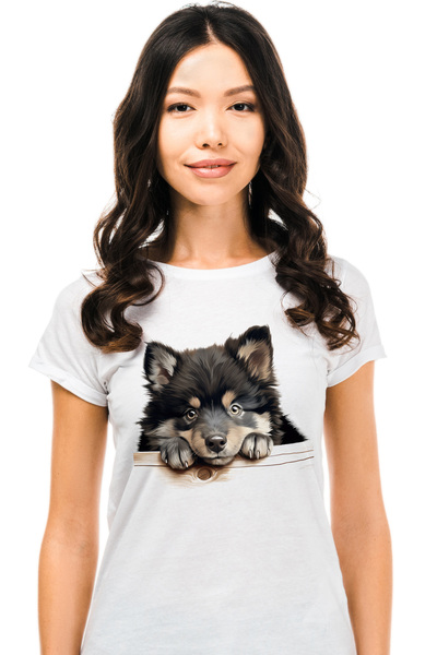 StoryGift Romania Tricou Femei cu un catel Malamut de Alaska, ilustratie, pen...