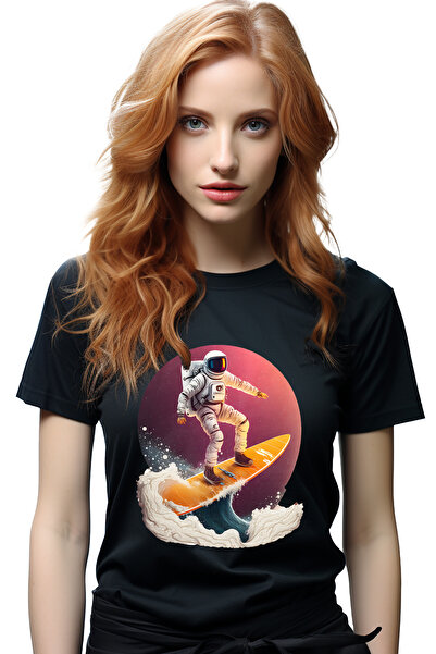 StoryGift Romania Tricou Femei cu un astronaut care se da cu o placa de surf,...