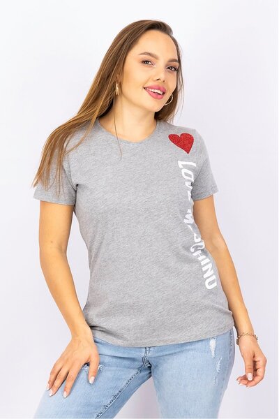 Love Moschino Women Crew Neck Short Sleeve Graphic Tee, Grey
