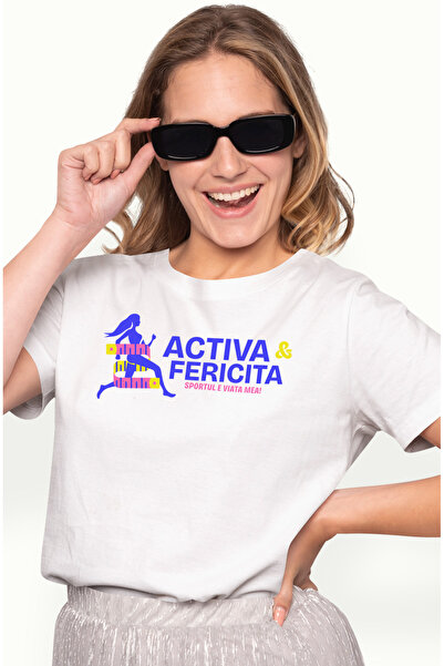 StoryGift Romania Tricou Femei Fata Alergand Text Activa Si Fericita Sport cu...