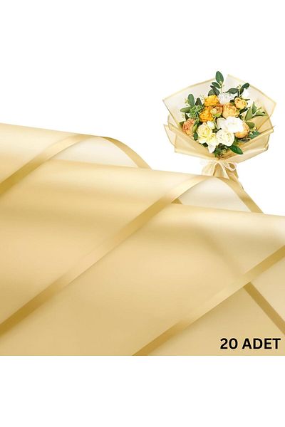roco paper Golden Edged Gold Flower Wrapping Paper 20 Pcs, Waterproof Matte Transparent Bouquet Wrapping Paper, 58X58 cm