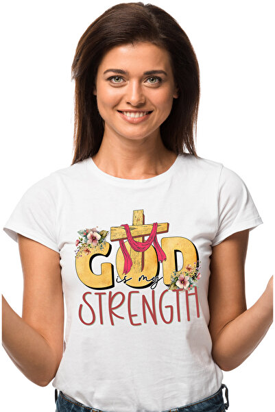 StoryGift Romania Tricou Femei cu mesajul "God is my strength", religie, ilus...