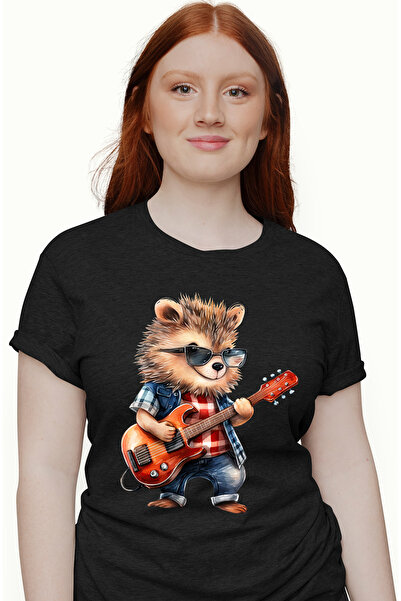 StoryGift Romania Tricou Femei cu un arici care canta la chitara, ilustratie,...