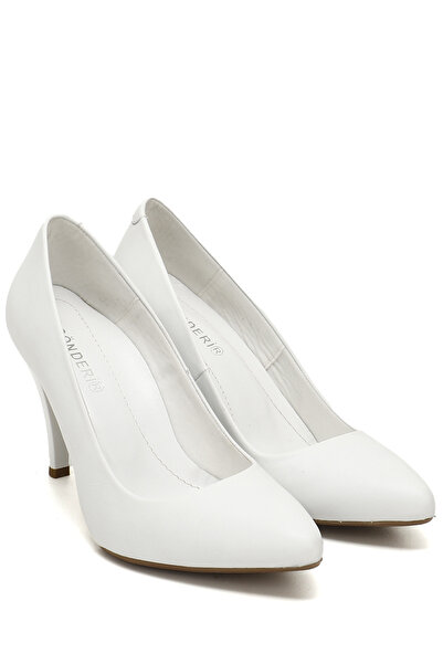 GÖNDERİ(R) Women's White Pointed Toe Thin Heels Genuine Leather Stiletto