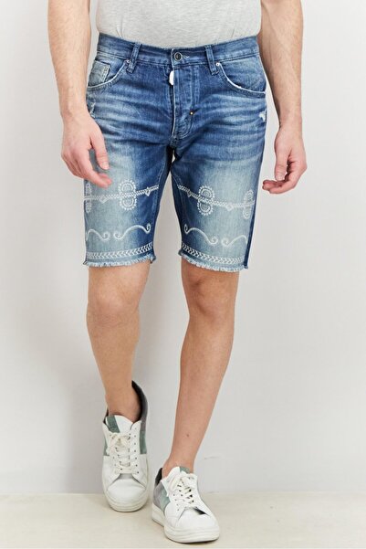 Antony Morato Men Regular Fit Embroidered Denim Shorts, Washed Blue