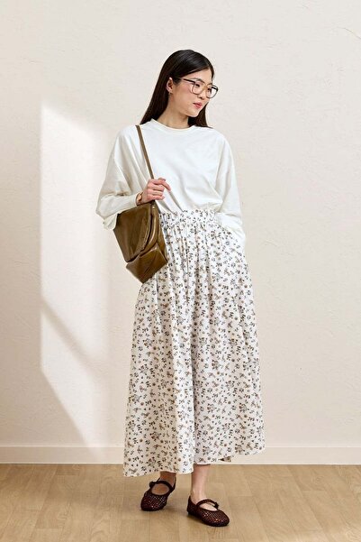 Ceylan Otantik Λευκή τραγανή φούστα με λουλούδια