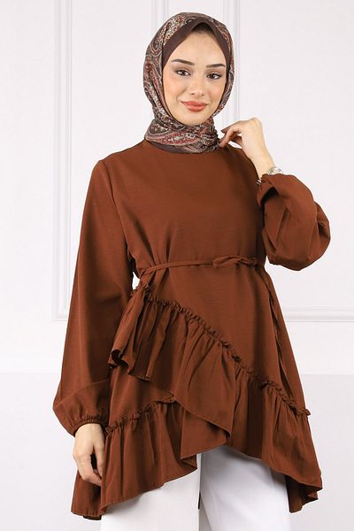 İmajButik Brown Skirt Layered Ruffle Tunic