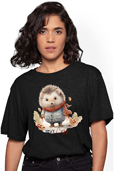StoryGift Romania Tricou Femei cu un arici cu mesajul "Stay cozy", Craciun fe...