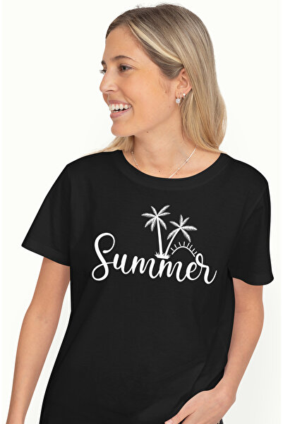 StoryGift Romania Tricou Femei cu palmieri si soare cu cuvantul "Summer" - va...
