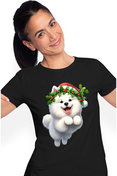 StoryGift Romania Tricou Femei cu un catel blanos, ilustratie, alb, topaie de fericire, caciula de BLK_L