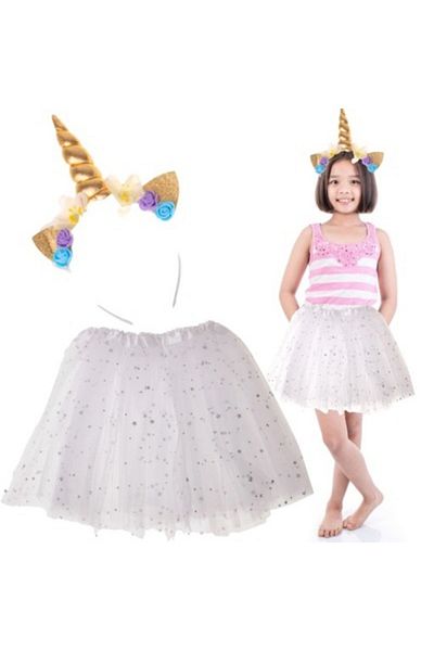 zola Costum carnaval pentru fetite, model unicorn, fustita alba cu stelute,varsta 3-6 ani