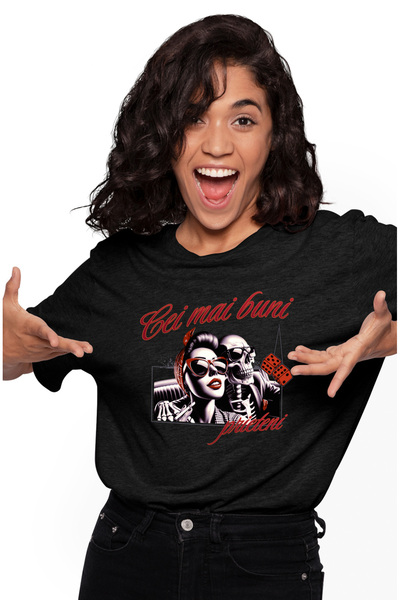 StoryGift Romania Tricou Femei fata si schelete selfie cei mai buni prieteni cu imprimeu pe Fata, BLK_XL