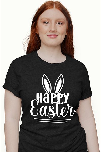 StoryGift Romania Women's T-shirt with rabbit ears and the wish "Happy Easter" - Happy Easter! BLK_XS