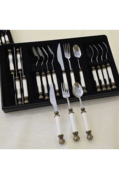 AlyaHomeAksesuar 18 Parça Porselen Tatlı Kaşık Takımı Antik