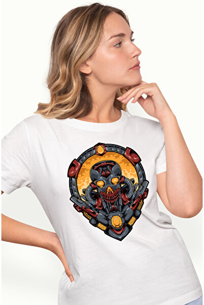 StoryGift Romania Tricou Femei Cu Robot, Monstru, Craniu, Dinti, Mecha, Sci Fi, Multicolor cu imp WHT_XS