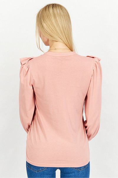Ralph Lauren Women Split Neck Long Sleeves Bib Front Cotton Blend Top, Rose Tan
