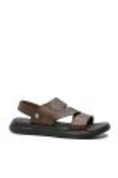 Mels Sandale confortabile pentru bărbați, cu barete încrucișate și cusături decorative, maro, piele naturală