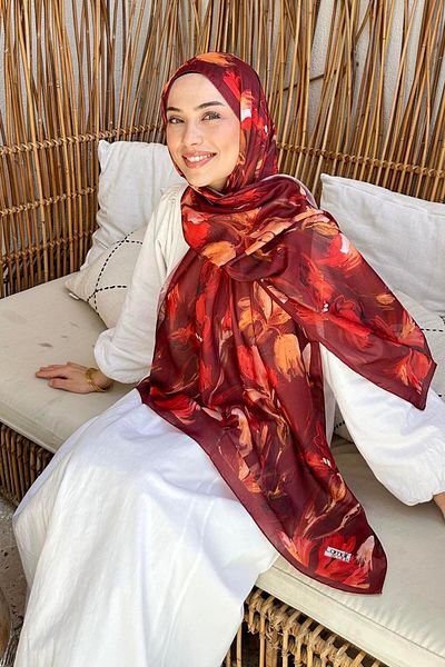lamelif Flower Pattern Soft Shawl Burgundy