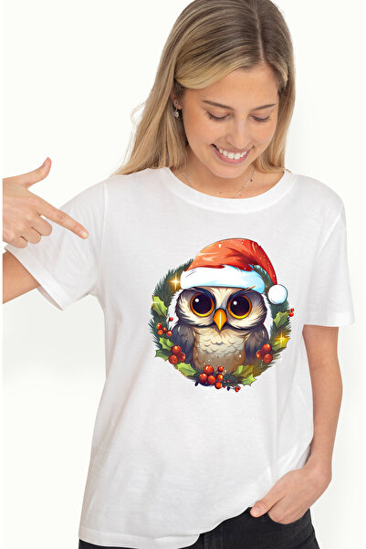 StoryGift Romania Tricou Femei cu o bufnita cu caciula de Craciun, ilustratie...