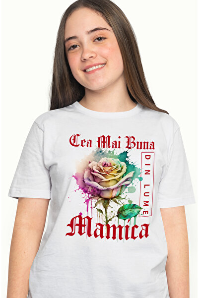 StoryGift Romania Tricou Femei Cu Textul Cea Mai Buna Mamica, Din Lume, Floar...