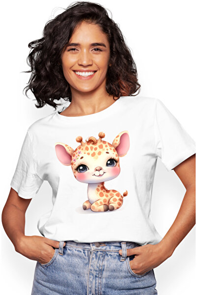 StoryGift Romania Tricou Femei cu o girafa micuta, ilustratie, rosie in obraj...