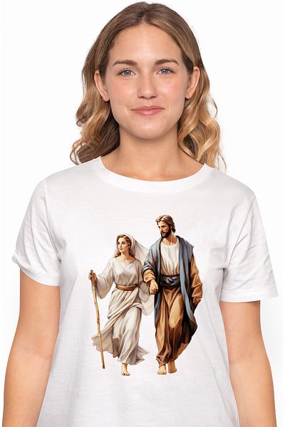 StoryGift Romania Women's T-shirt with Jesus Christ and the Mother of God, staff, Christianity, kindness, ru WHT_S