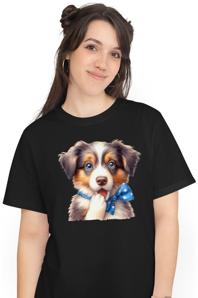 StoryGift Romania Tricou Femei cu un catel uimit, ilustratie, funda albastra ...