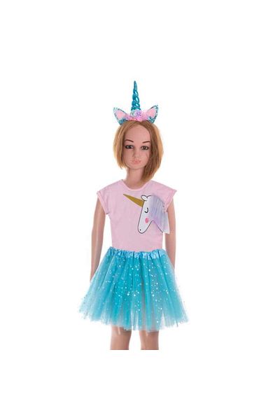 zola Costum carnaval pentru fetite, model unicorn, fustita albastra cu stelute,varsta 3-6 ani