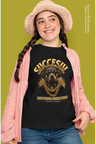 StoryGift Romania Tricou Femei Caine Gangster Cu Lant De Aur, Succes Cu Imprimeu Pe Fata, 100% Bum Blk_m