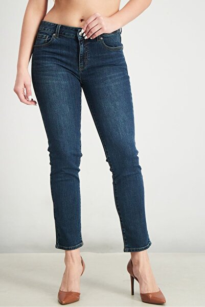 Guess Women Regular Fit Washed Stretchable Denim Jeans, Navy