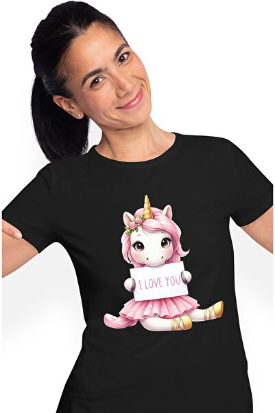 StoryGift Romania Tricou Femei cu unicorn, ilustratie, mesajul "I love you", ...