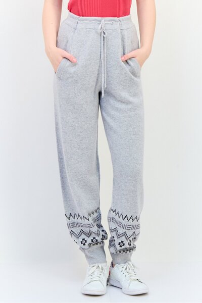 Esprit بنطلون رياضي نسائي بقصّة عادية ورباط وطبعة كاملة، رمادي