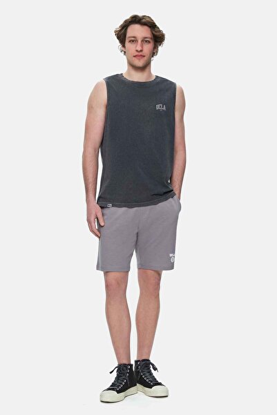 UCLA Ανδρικό μπλουζάκι ELTON μαύρο Crew Neck Zero Sleeve Washed Printed Oversize