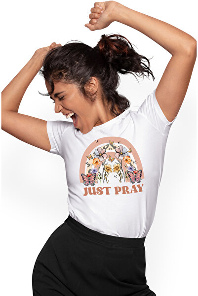 StoryGift Romania Tricou Femei cu mesajul "Just pray", religie, ilustratie, c...