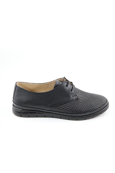 Castle Black 7021 حذاء أم يومي مصنوع من الجلد الأسود لتقويم العظام للنساء