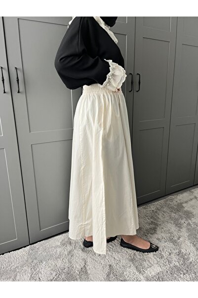 MY QILAM NUMĂRUL 10 MODĂ FEMEIE CREMA BUNĂ ELASTICĂ Buzunare POPLIN FUSTA evazată 10NMR180