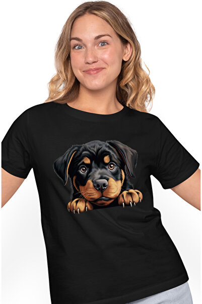 StoryGift Romania Tricou Femei cu un catel care priveste sfios, ilustratie, g...