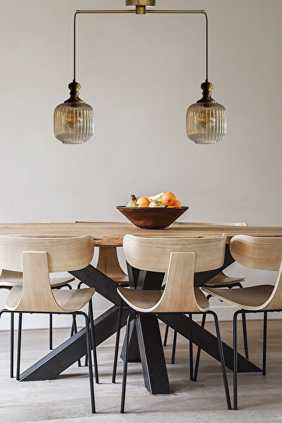 Bamyum İkili Mopa Cam Bal Rengi Metal Çubuk Avize Eskitme Tokmak Başlık Retro Sarkıt Lamba Salon Aydınlatma