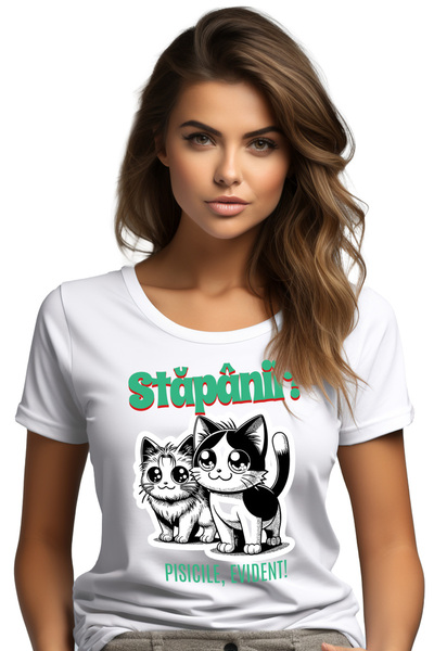 StoryGift Romania Tricou Femei pisicile sunt stapanii casei animal blanos, iu...