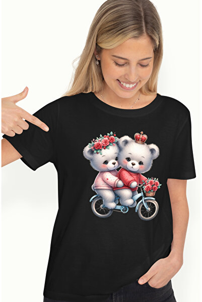 StoryGift Romania Tricou Femei cu o ursoaica si un urs care se plimba cu bici...