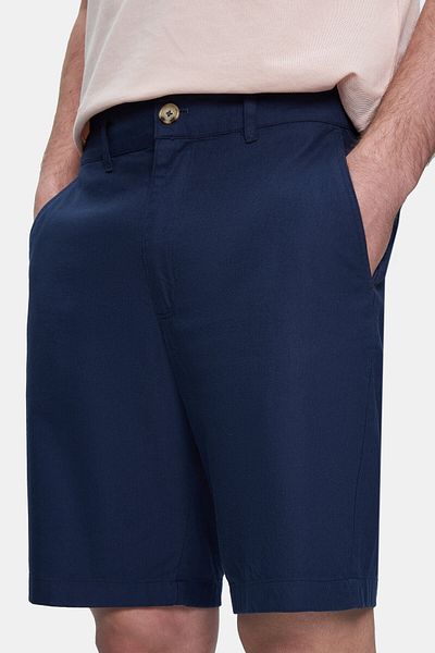 UCLA Palisades Navy Blue Linen Plain Standard Fit Men's Shorts