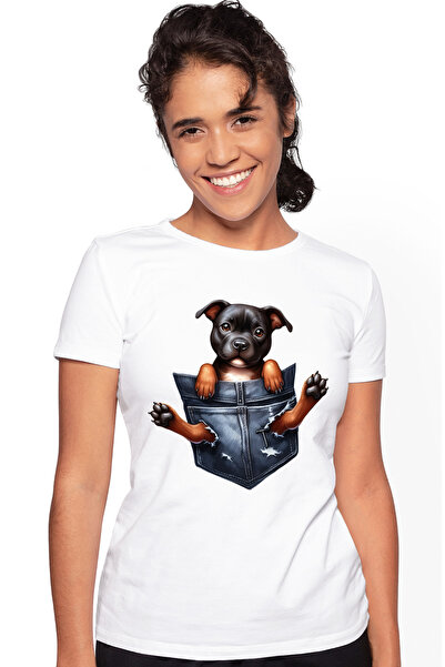 StoryGift Romania Tricou Femei cu un catel negru surprins, ilustratie, neasta...