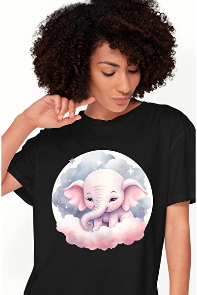 StoryGift Romania Tricou Femei cu un elefant somnoros, ilustratie, norisori, ...