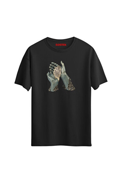 Eastek تي شيرت بتصميم مطبوع باللون الأسود الفاخر من Unholdable Time