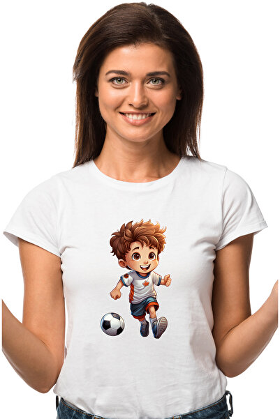StoryGift Romania Tricou Femei cu un baiat care joaca fotbal, ilustratie, min...