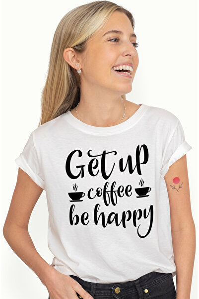 StoryGift Romania Tricou Femei cu textul "Ridica-te, cafea, fii fericit" cu i...