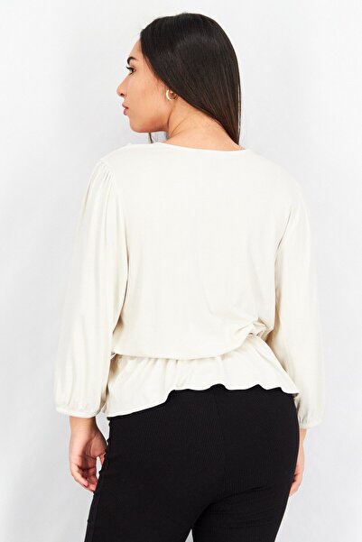 Ralph Lauren Women Surplice Neck Balloon Sleeve Plain Top, Cream