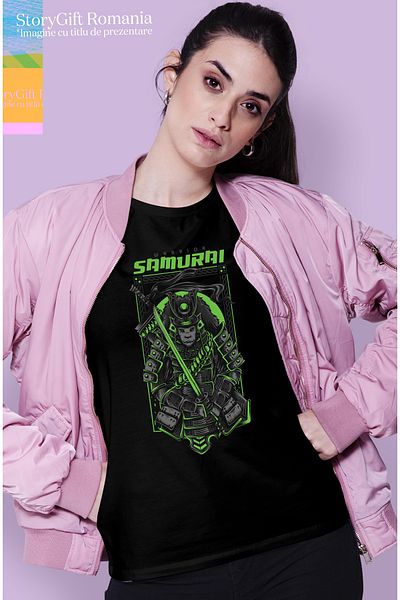 StoryGift Romania Tricou Femei Cu Razboinic Cu Armura Si Sabie Stil Film star Wars, Sabie laser, T BLK_L
